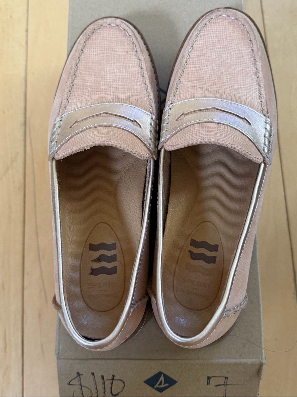Sperry Women's Seaport Blush Pink Metallic Accent Penny Loafers